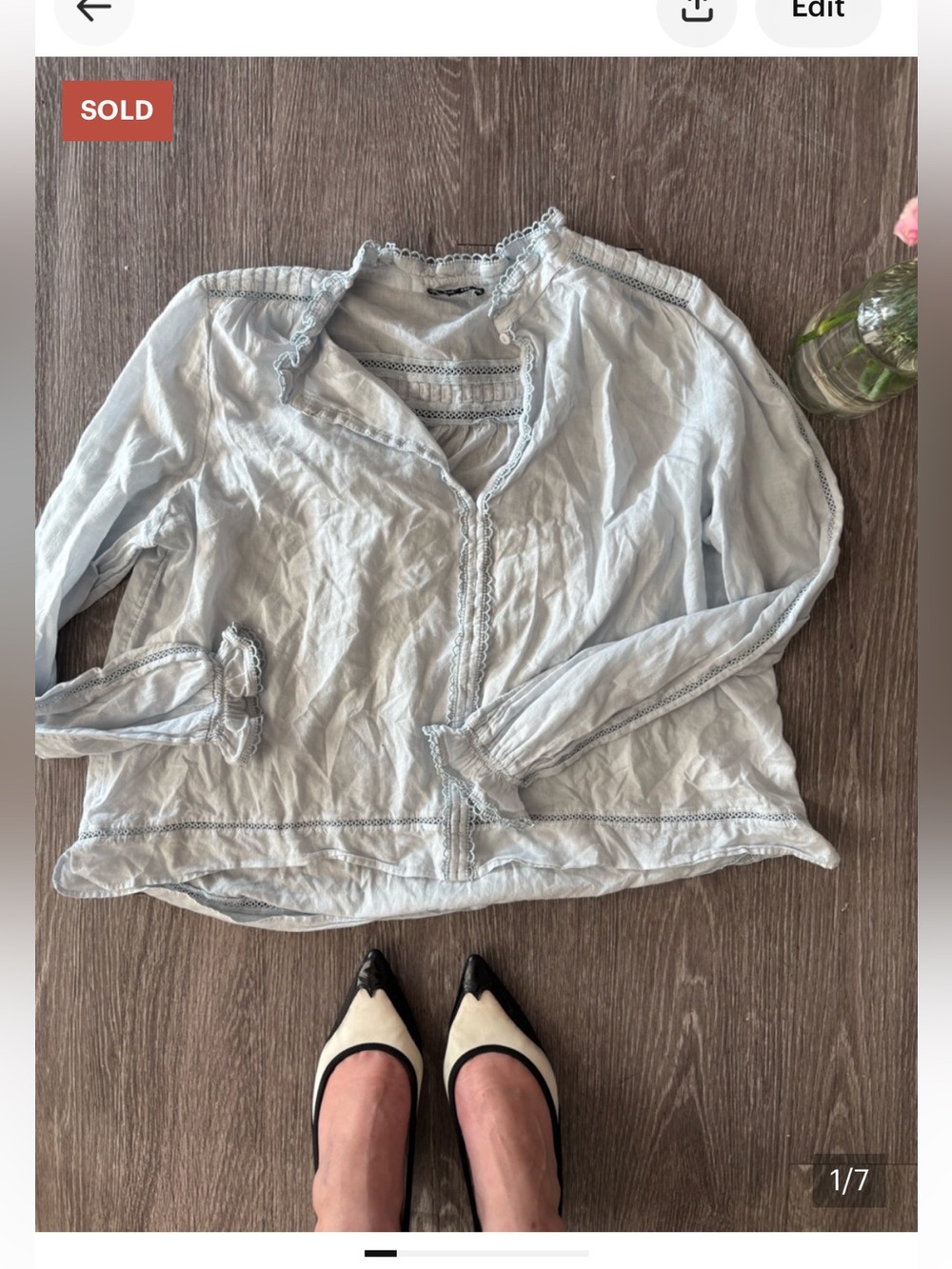 ME+EM Pale Blue Cotton Lace-Trim Blouse